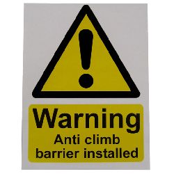 Warning Sign - Anti Climb Barrier