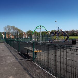 Safe and durable roll top fencing system for schools and playgrounds